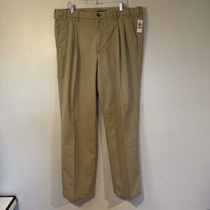 New Izod Straight Chino Pants Men 42x36 Double Pleat Performance Khaki SportFlex